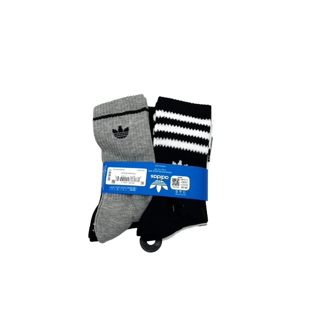 Adidas 6 Pack Crew Youth Socks Size L 5Y-7Y Grey White Black Model JK52778